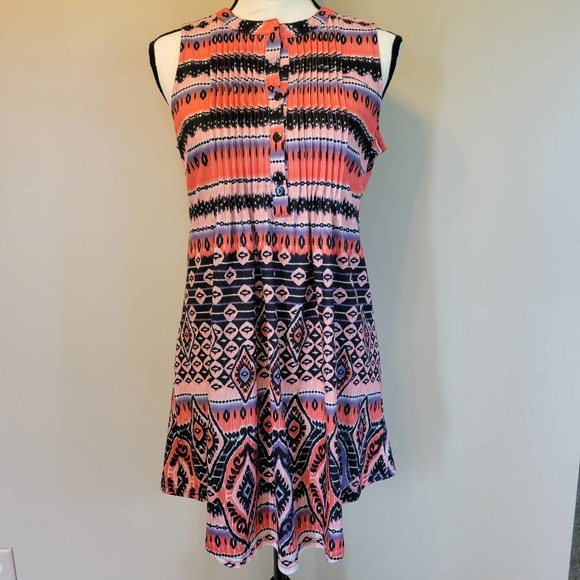 Reborn Dresses & Skirts - Reborn Sleeveless Button Front Mini Dress Orange Printed Black Size Small